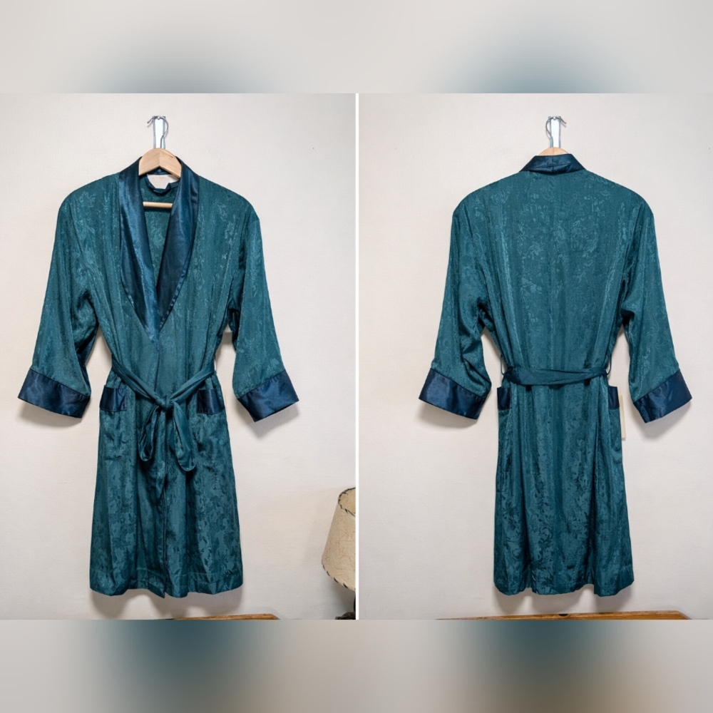Victoria’s Secret Emerald Green Jacquard Satin Robe P/S Vintage